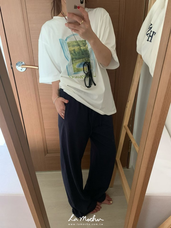 抽繩直筒激瘦棉褲
